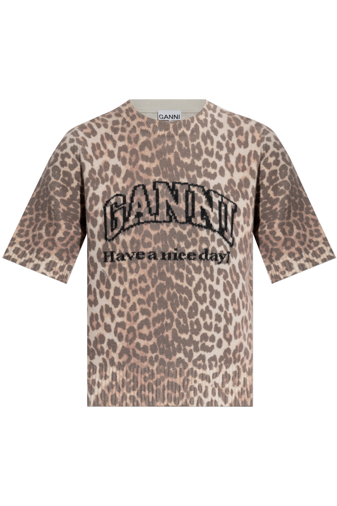 Leopard Leopard Printed Mesh Long Sleeve Blouse | GANNI CA
